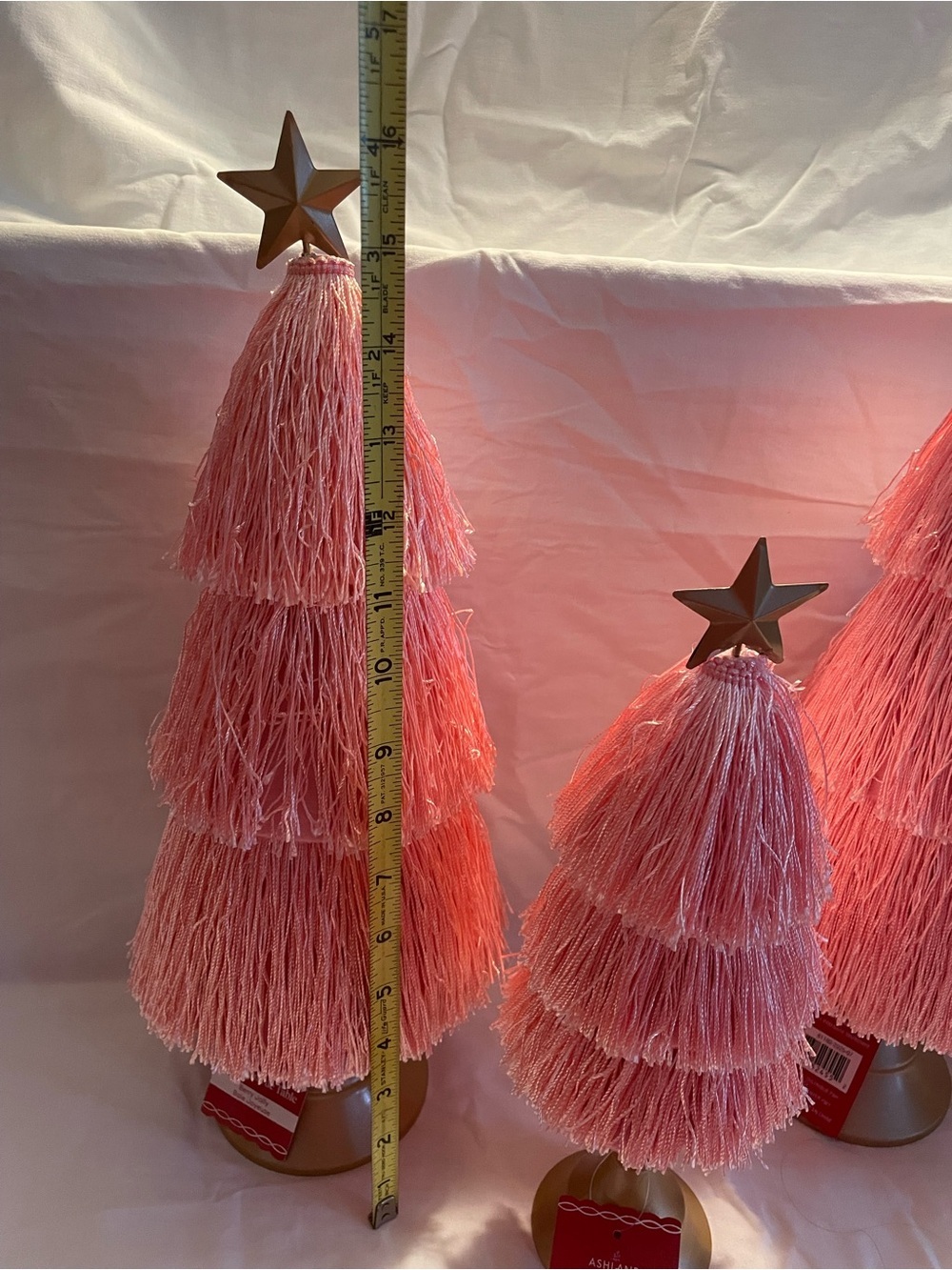 NWT 3 Ashland Pink Tassel Tabletop Trees with Gold Stars - Picture 13 of 14